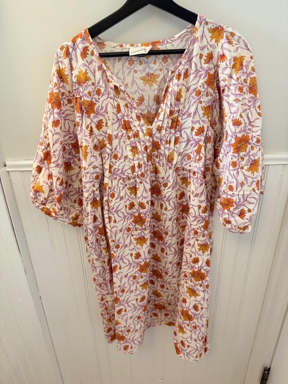 Women's Floral Puff Sleeve Dress in Orange and Purple